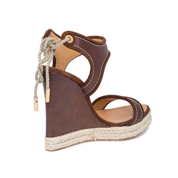 New DSQUARED2 US 8 Women Shoes Brown Leather Back Lace Platform Wedge Sandals - Picture 10 of 12